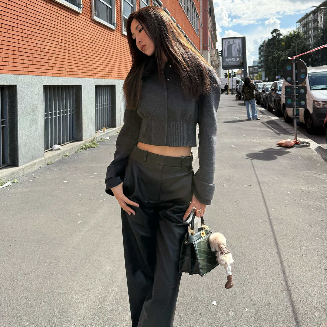 ROMI STUDIO水貂皮草毛领+澳洲羊毛短款夹克毛呢外套RWCWWG6553