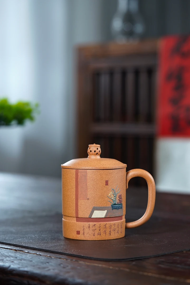 宜兴原矿高端五彩蜜蜡段紫砂手工盖杯