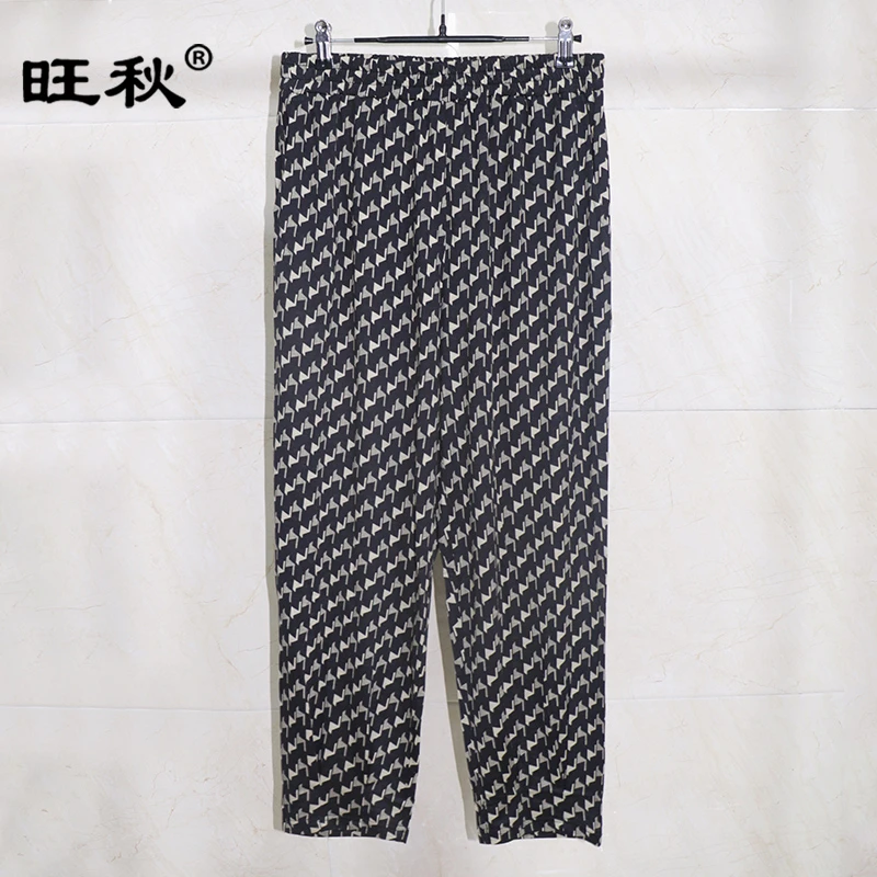 100桑蚕丝针织女裤柔软舒适松紧腰休闲裤千鸟格真丝裤子ZZ888