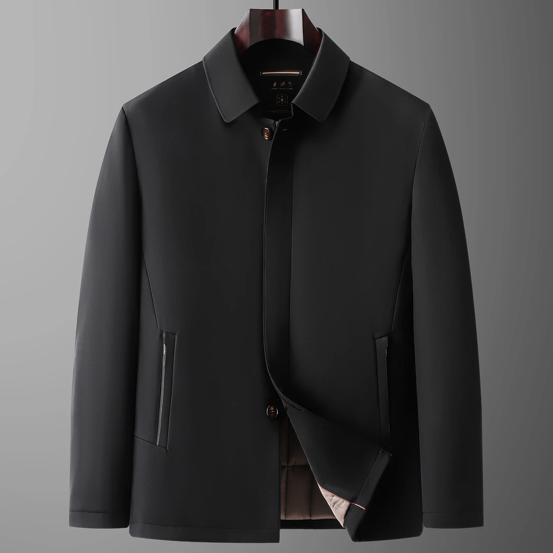 冬季新款经典翻领棉服男装加肥加大码保暖棉衣单排扣中年宽松外套