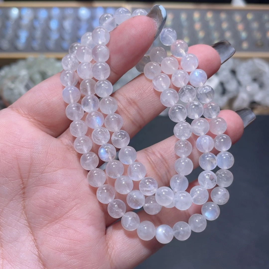 王***巴手链未镶嵌长石蓝月光手链多圈6.5mm