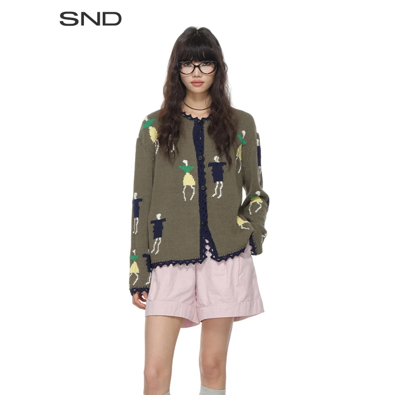 【SNDSHORT SENTENCE设计师品牌】SND SS25 装饰小人圆领开衫