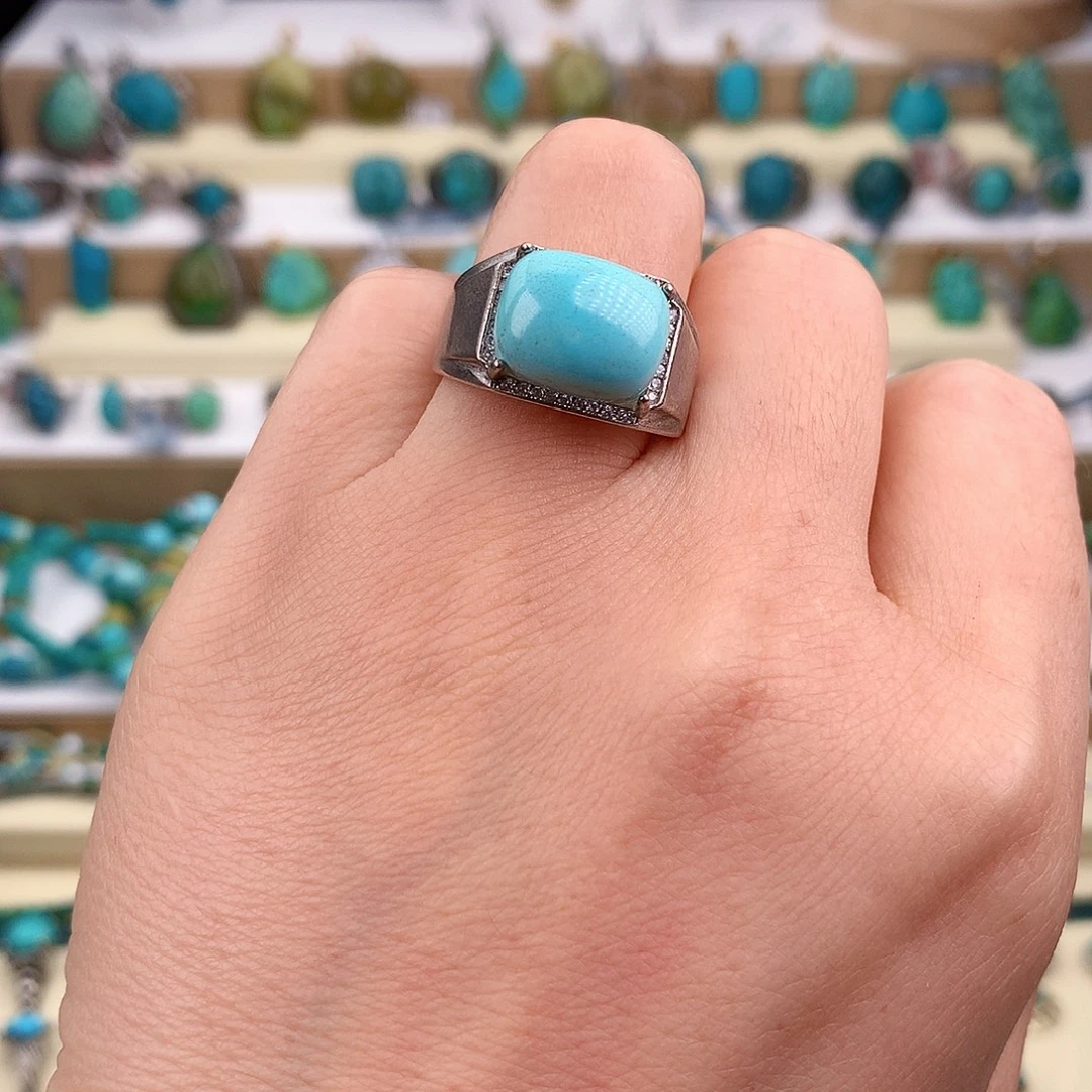 绿松石银S925镶嵌戒指