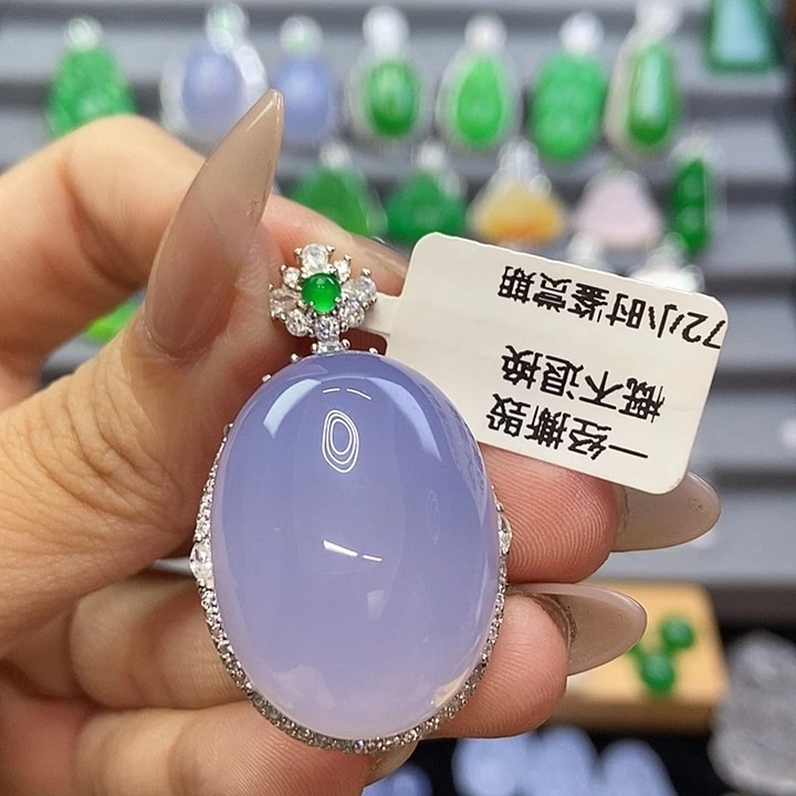 熊***觉玛瑙/玉髓银S925镶嵌颈饰紫罗兰蛋面吊坠