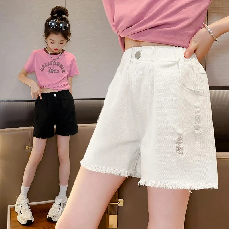 FAVMARTHA女童短裤夏季薄款外穿大童百搭洋气牛仔裤小学生夏装白