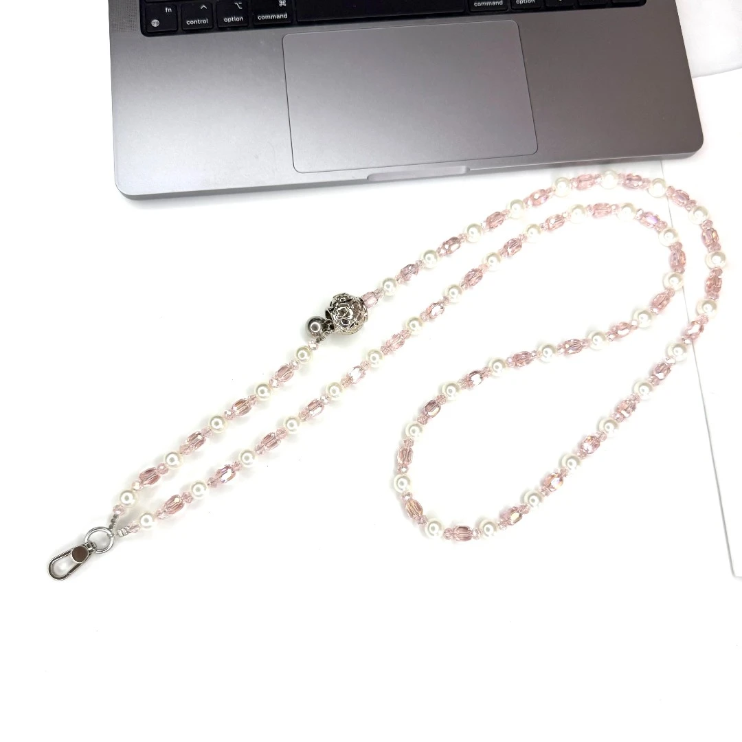 【白色珍珠伸缩】斜跨链手工转转珠DIY手机挂链饰品手机链防丢挂脖