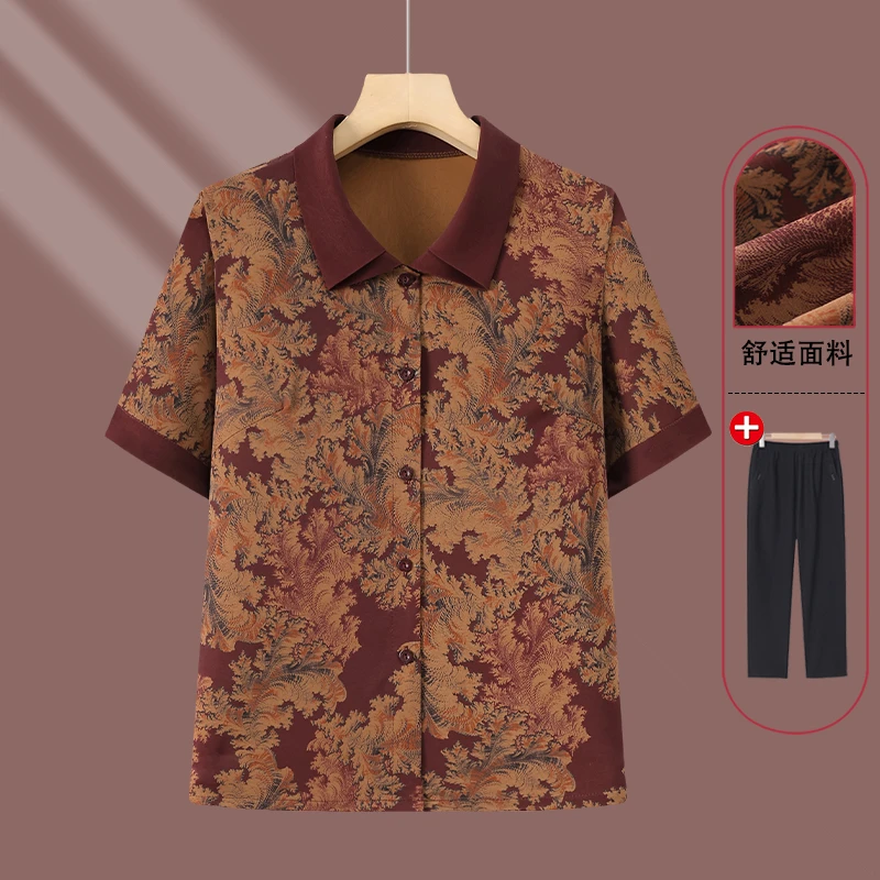 中老年人奶奶夏季衣服夏装衬衫妈妈洋气新款上衣老太太印花衣服女