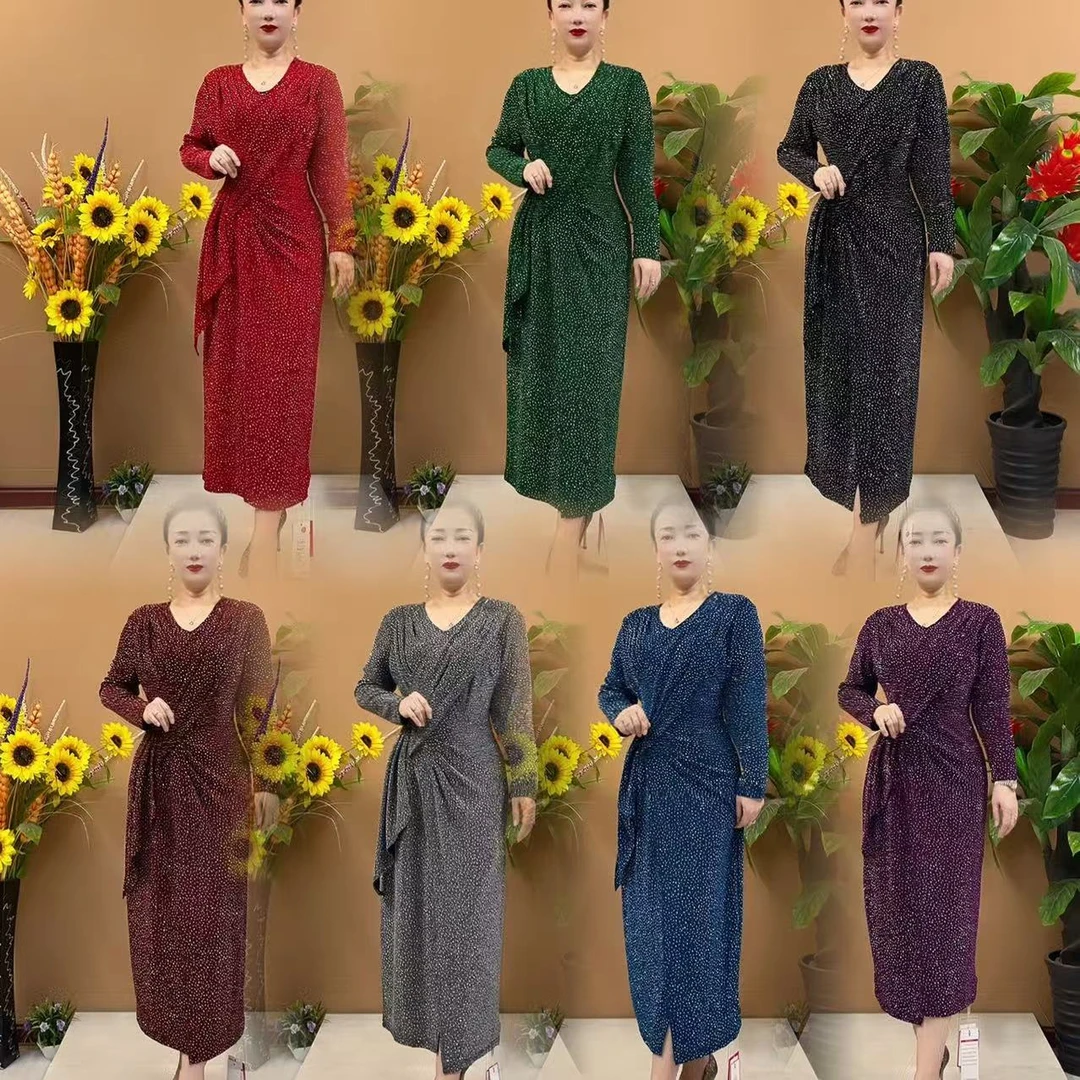 春夏新款璀璨星空系列高弹大码奢华遮肚显瘦妈妈连衣裙188