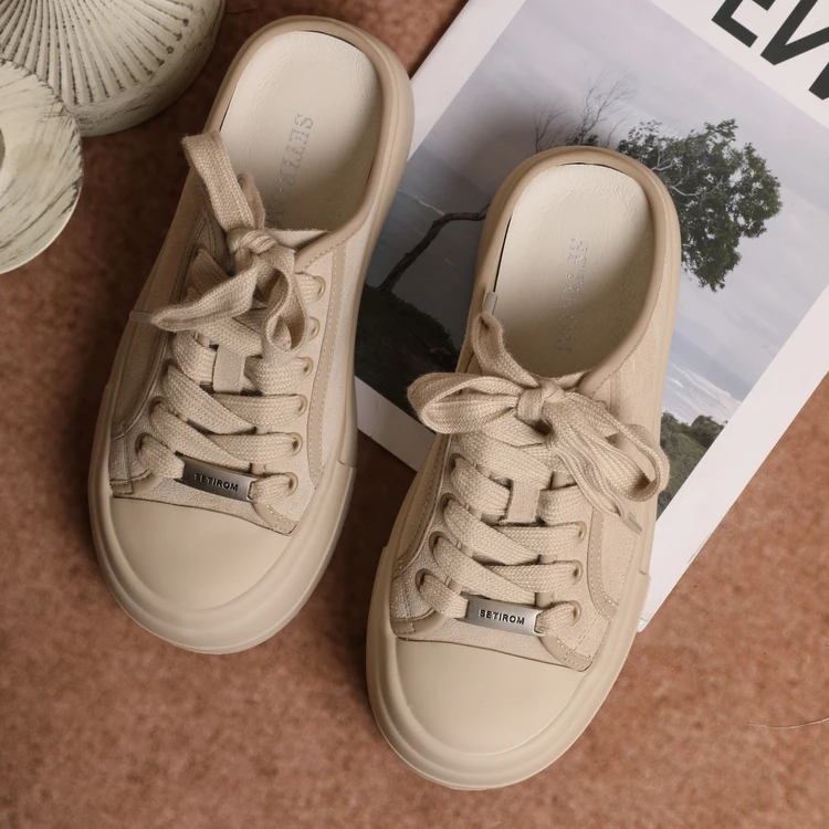 西町村屋百搭小方标休闲半拖女新款简约文艺纯色鞋子XHAA20005