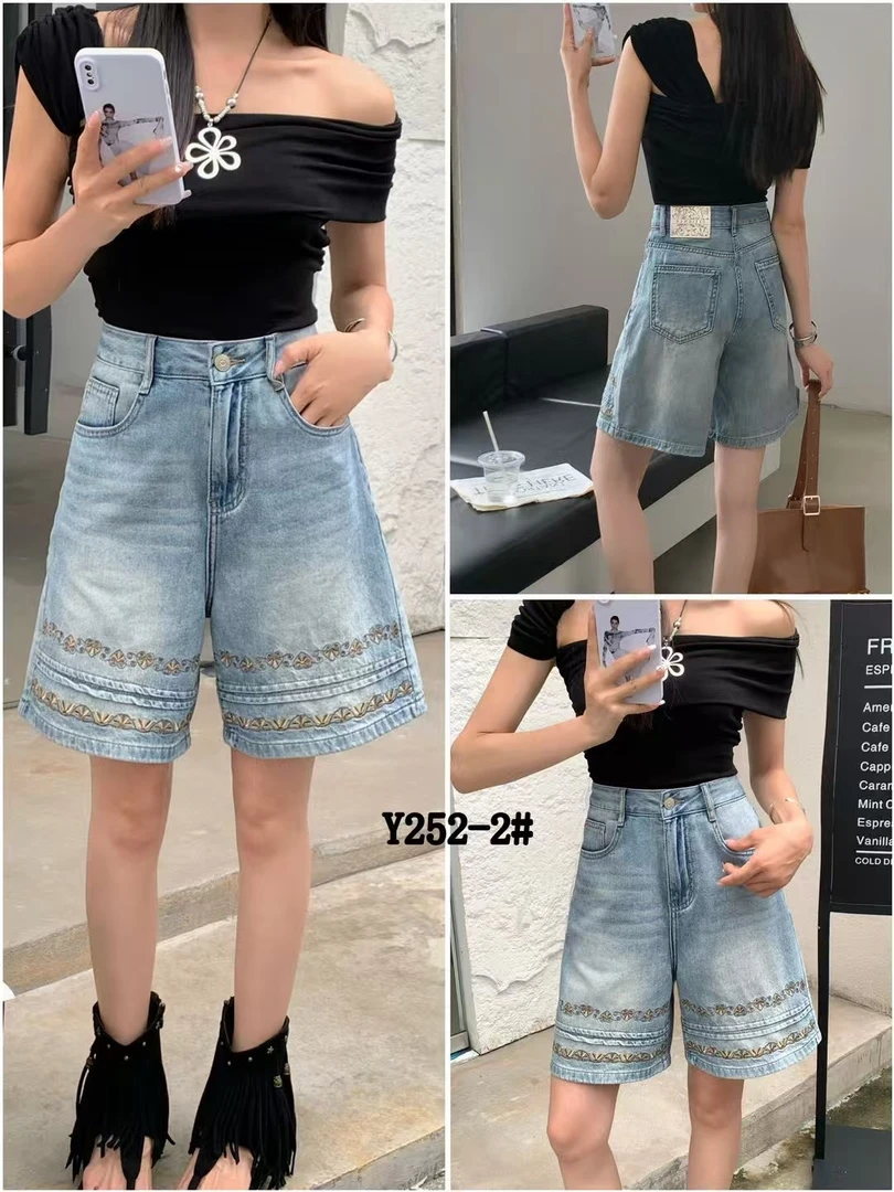 邹邹｜夏季刺绣牛仔七分短裤夏季薄料好穿洗水柔软牛仔裤#Y252。