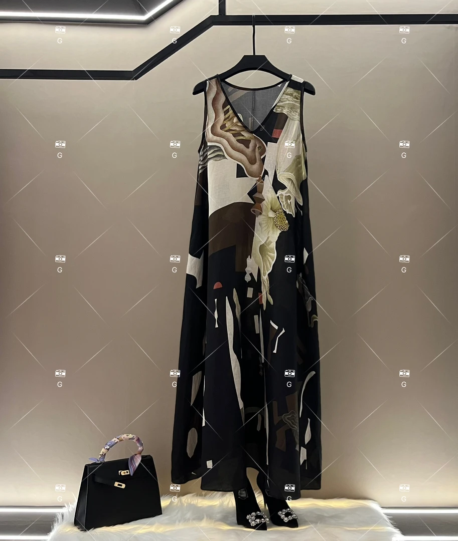 【齐】夏季新款复古时尚百搭印花无袖连衣裙 H-789