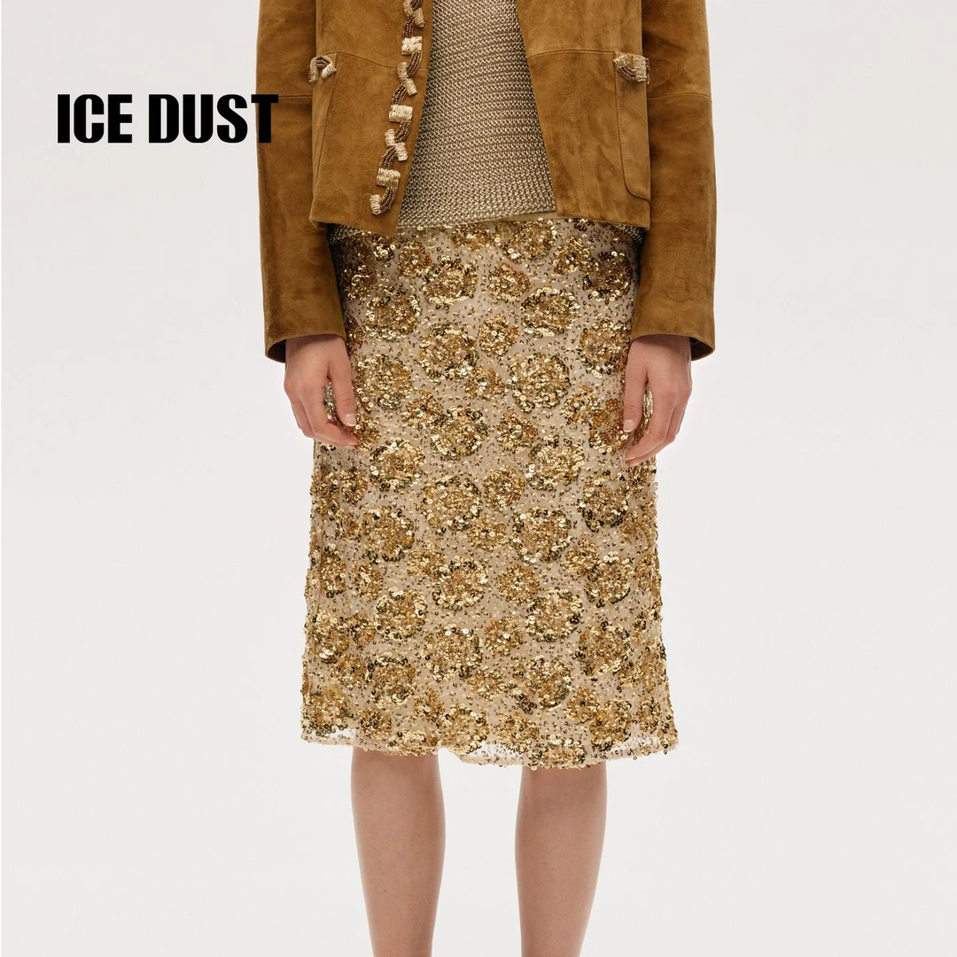 ICE DUST重工珠片半身裙女25FW冬季新款高级设计感高腰直筒裙子