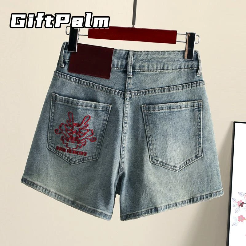 GiftPalm高腰牛仔短裤女2025年新款复古显瘦宽松阔腿百搭牛仔热裤
