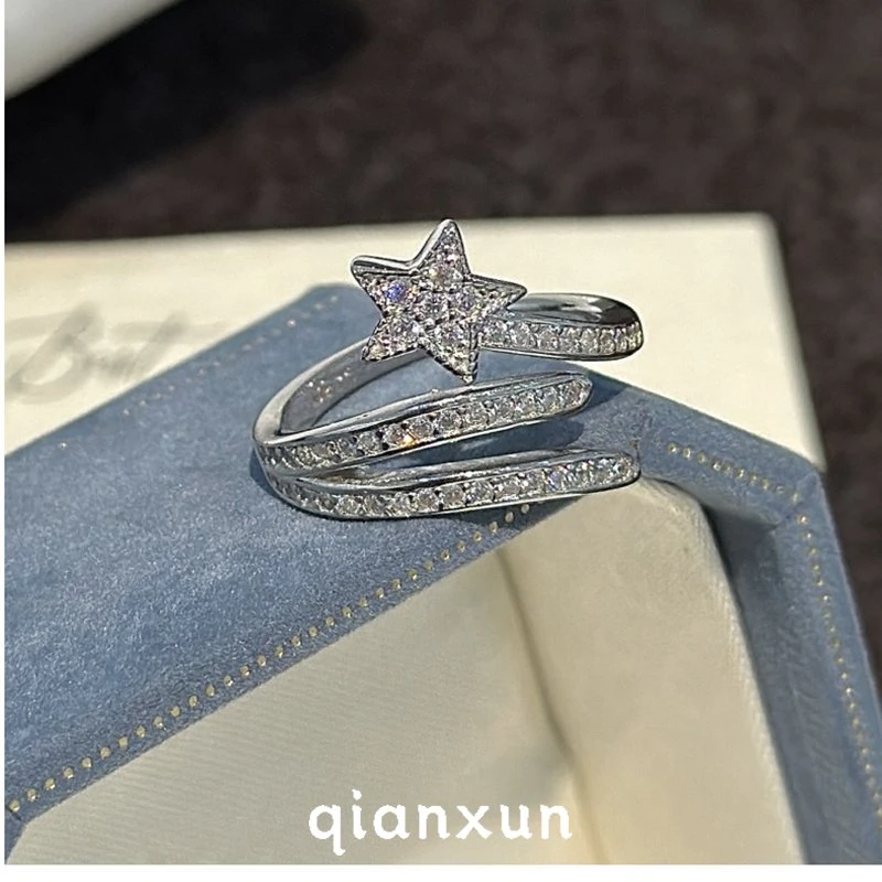 925银戒指 s925纯银五角星戒指小众设计简约时髦星星开口指环