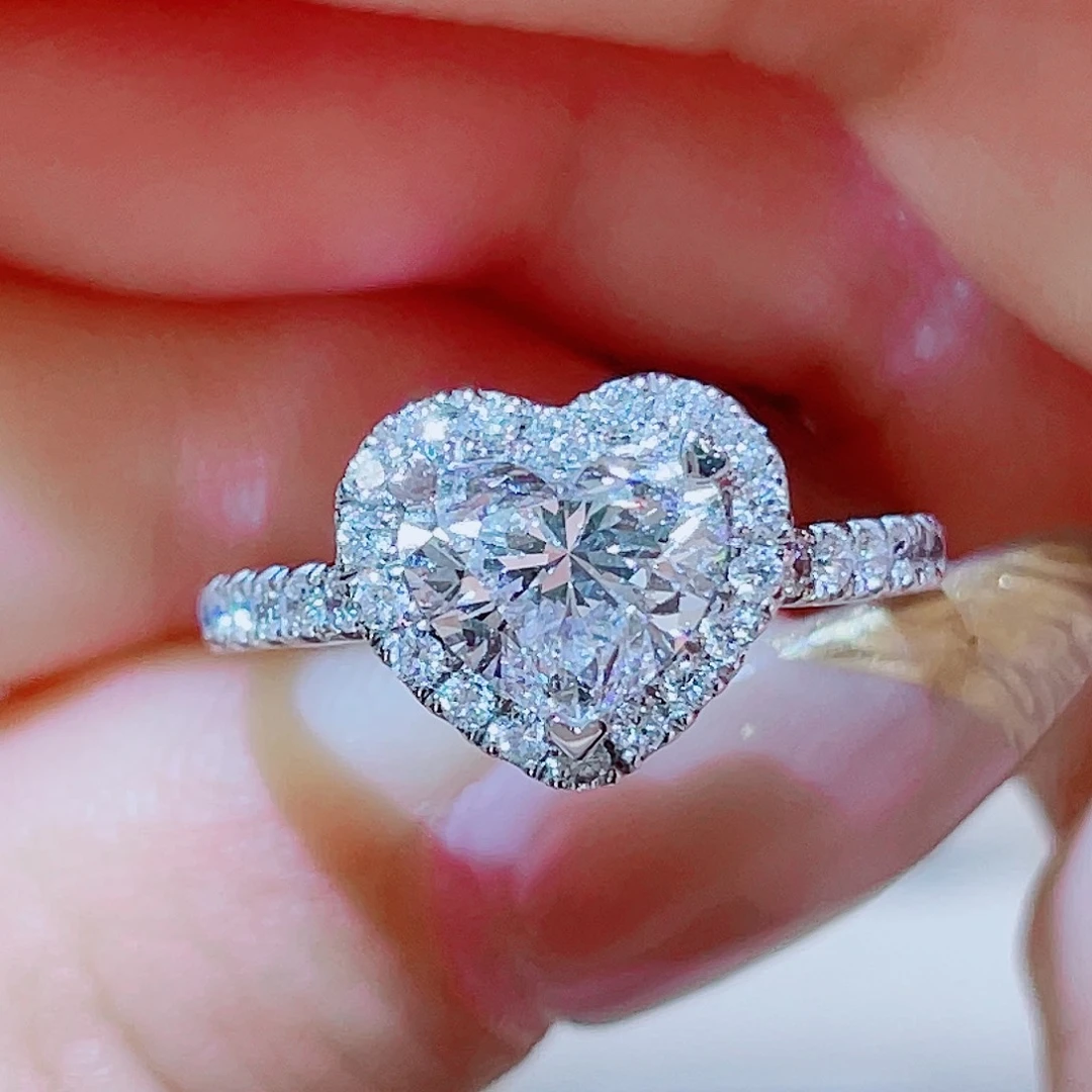 实验室培育钻石铂Pt950镶嵌1.34ct 爱心戒指 14号