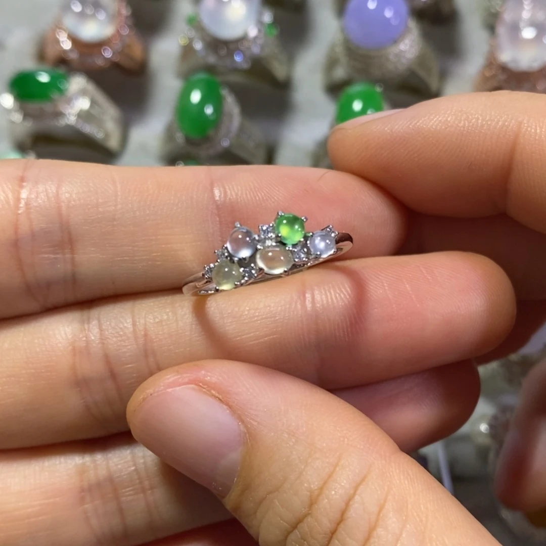 翡翠戒指银S925镶嵌戒指