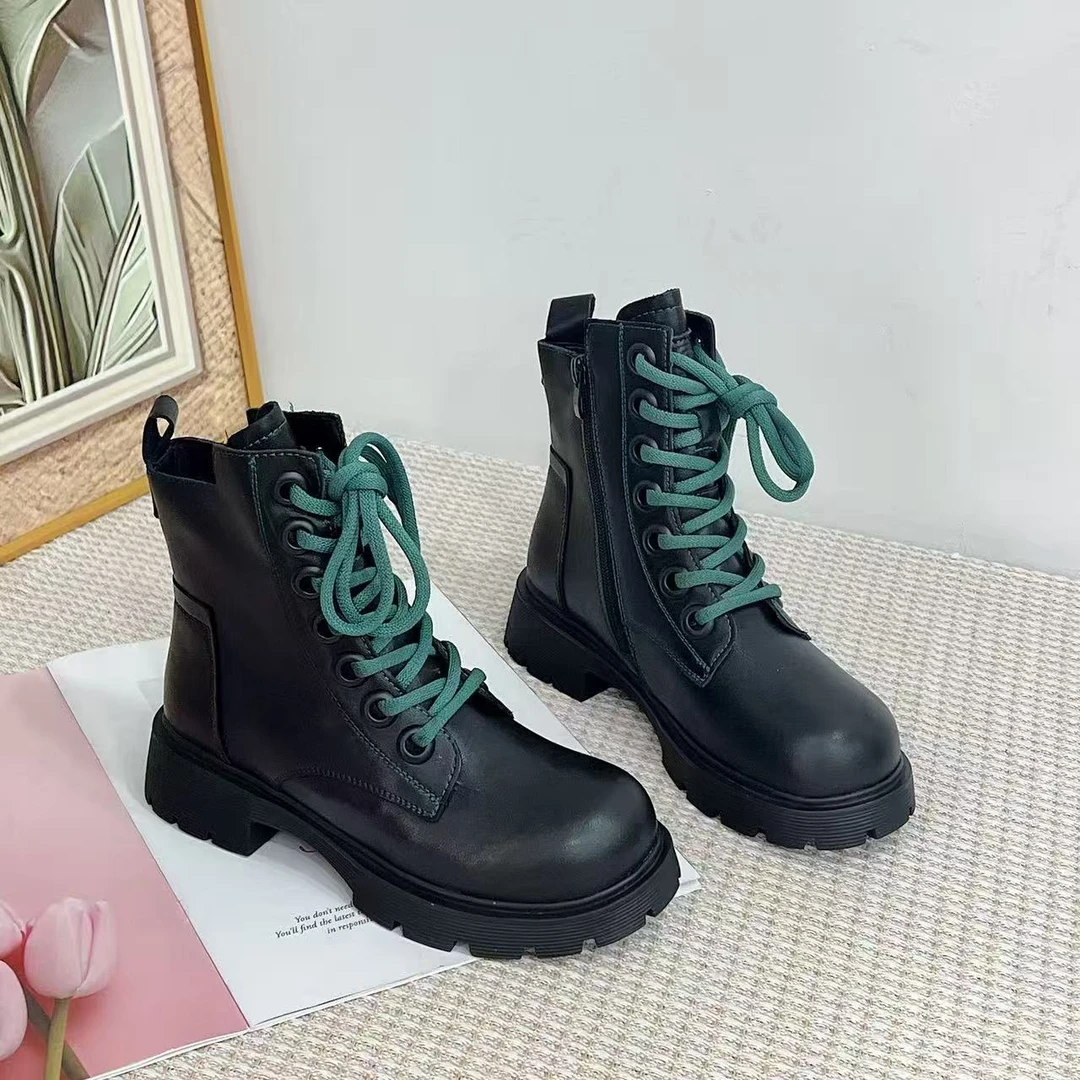 2663 新款时尚百搭英伦风圆头马丁靴加绒