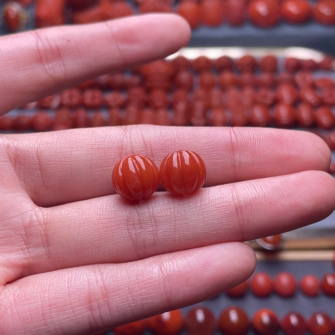 南红玛瑙未镶嵌其他W10➕保山滴水洞樱桃红南瓜珠一对