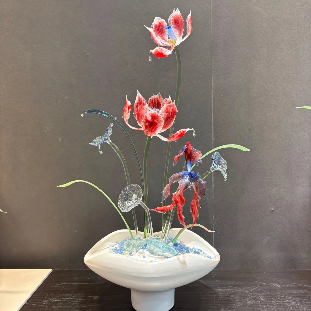 淄博琉璃【荷花】【风生水起】纯手工高档供佛佛台客厅桌面玄关摆件