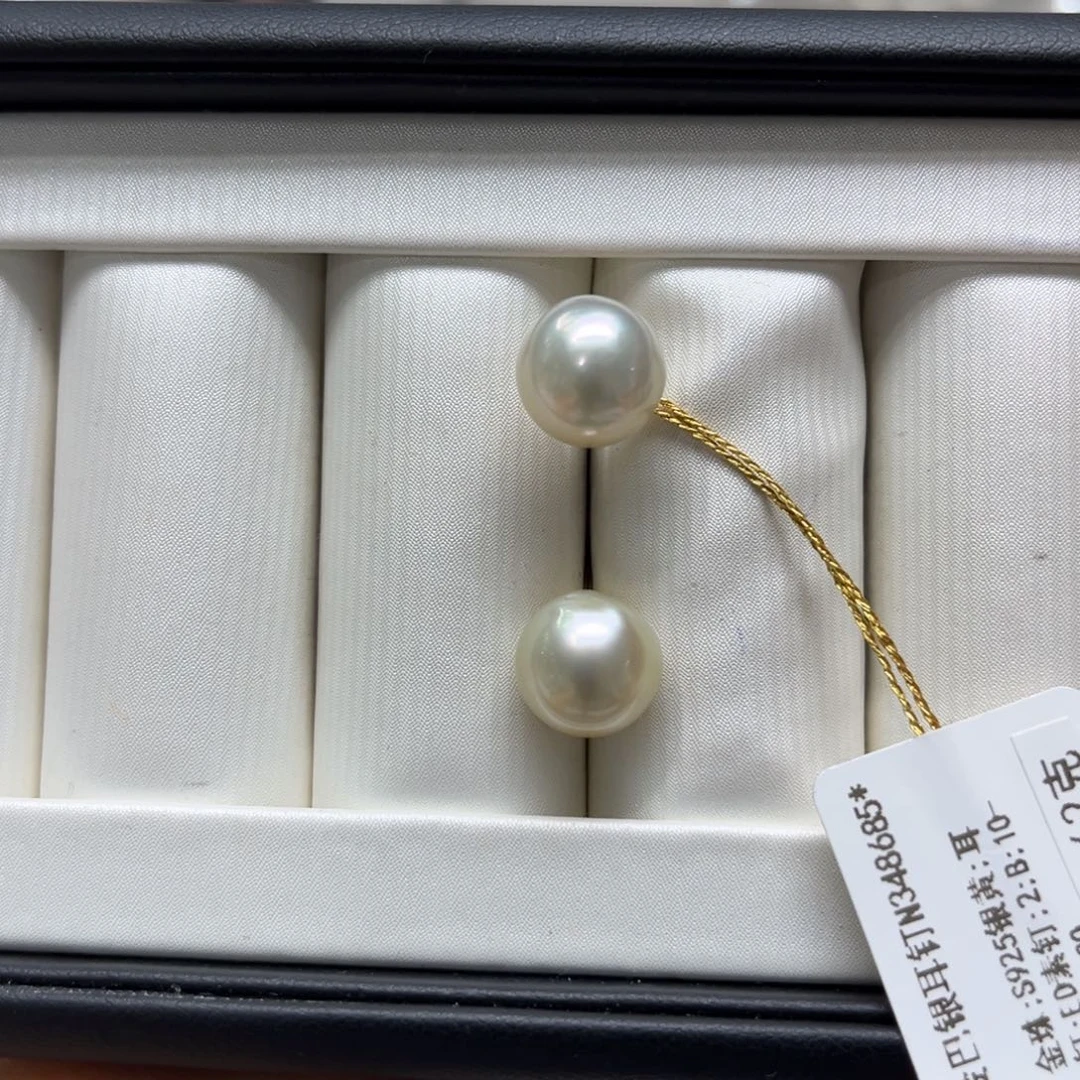 银S925镶嵌海水珍珠耳饰10-11mm干枯巴洛克