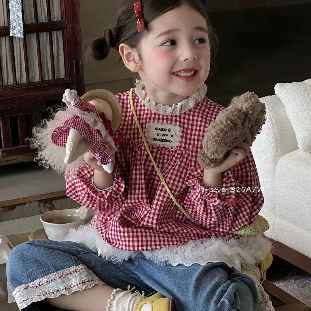 女童秋季秋装公主风洋气两件2025新款儿童韩版格子长袖宝宝两件