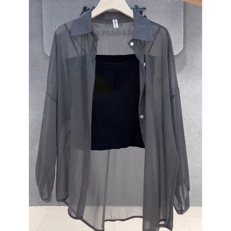 珠光拼接长袖防晒薄款薄款防晒衬衫上衣时尚衬衣休闲百搭外套透气