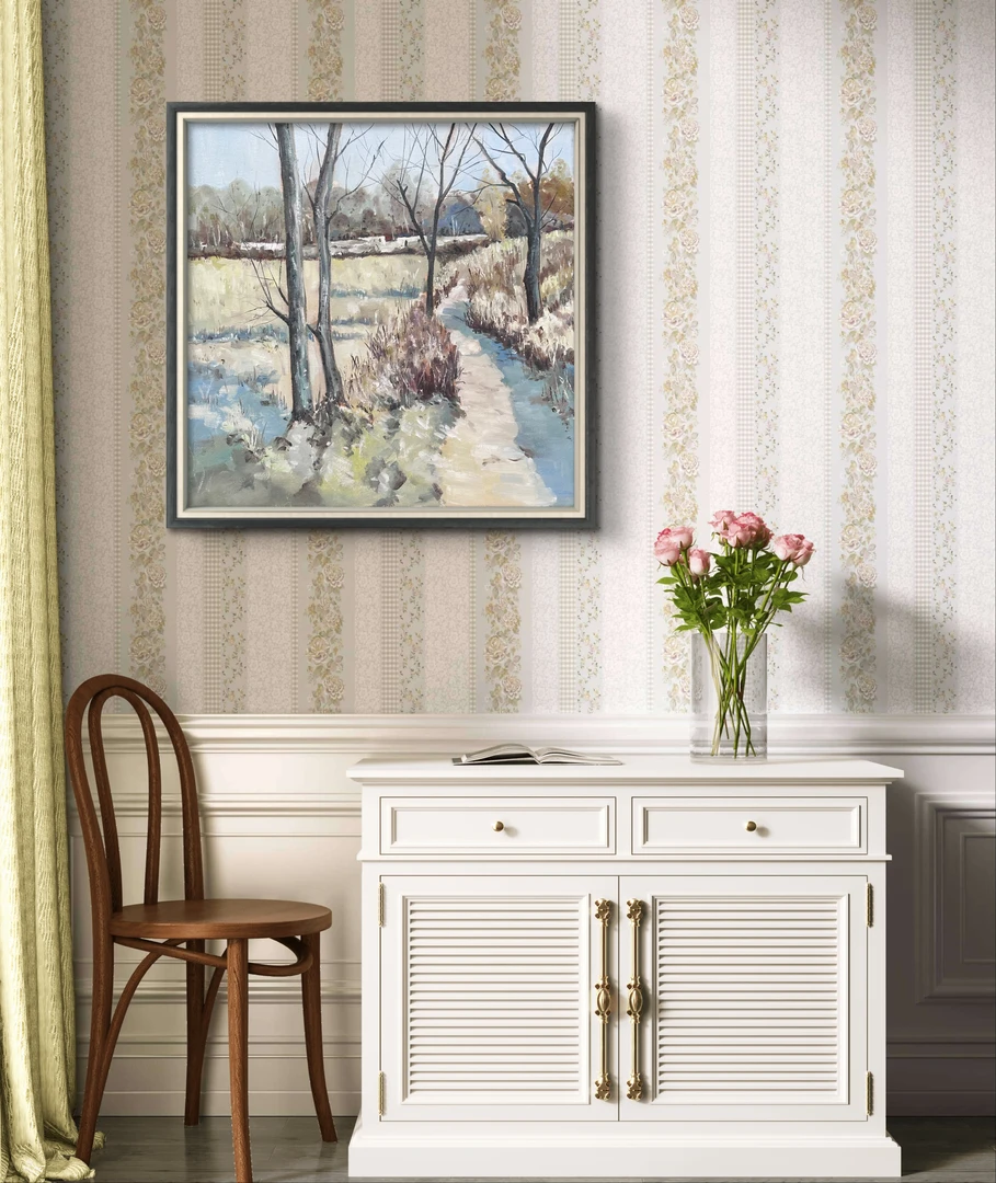高级定制【树影·荒径】油画客厅沙发背景墙装饰画尺寸：40*40cm