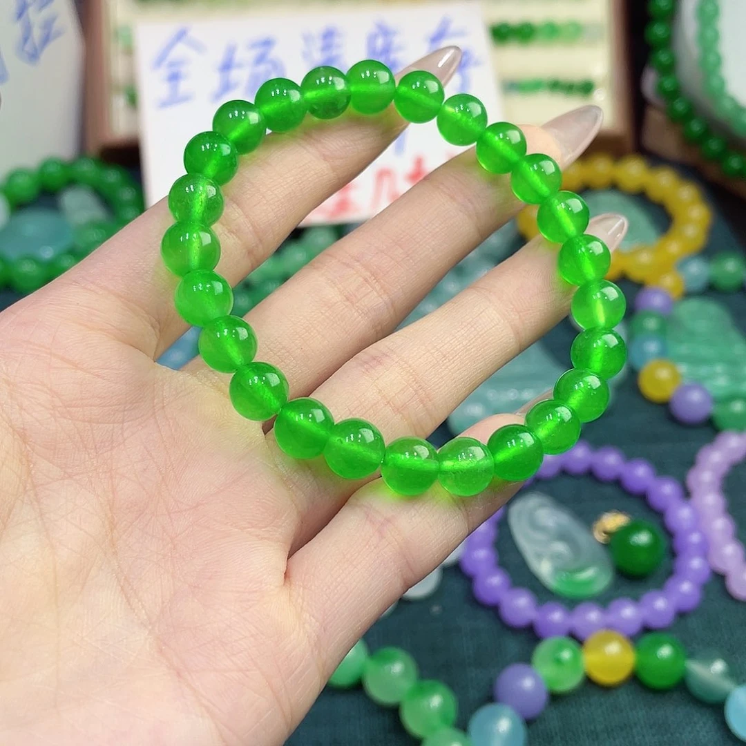 散珠翡翠嘻***呢冰绿满色卡8手串
