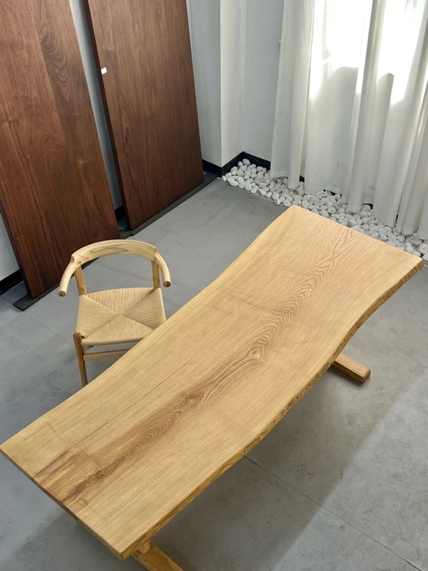 长度205宽68/73/80厚度4.70白蜡木独板自然边原木风奶油风茶桌