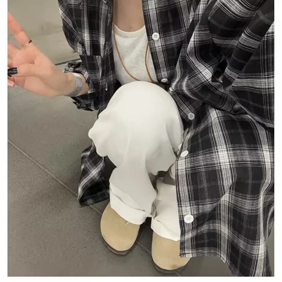 美式复古黑白格纹长袖衬衫男女款春夏轻薄防晒休闲外套