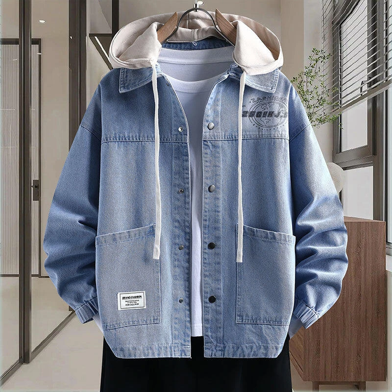 2025春秋新款可脱卸帽牛仔外套男青少年潮流百搭港风休闲宽松夹克