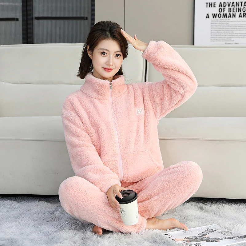 YY515睡衣女情侣冬季加绒时尚保暖卡通长袖休闲宽松家居服两件套