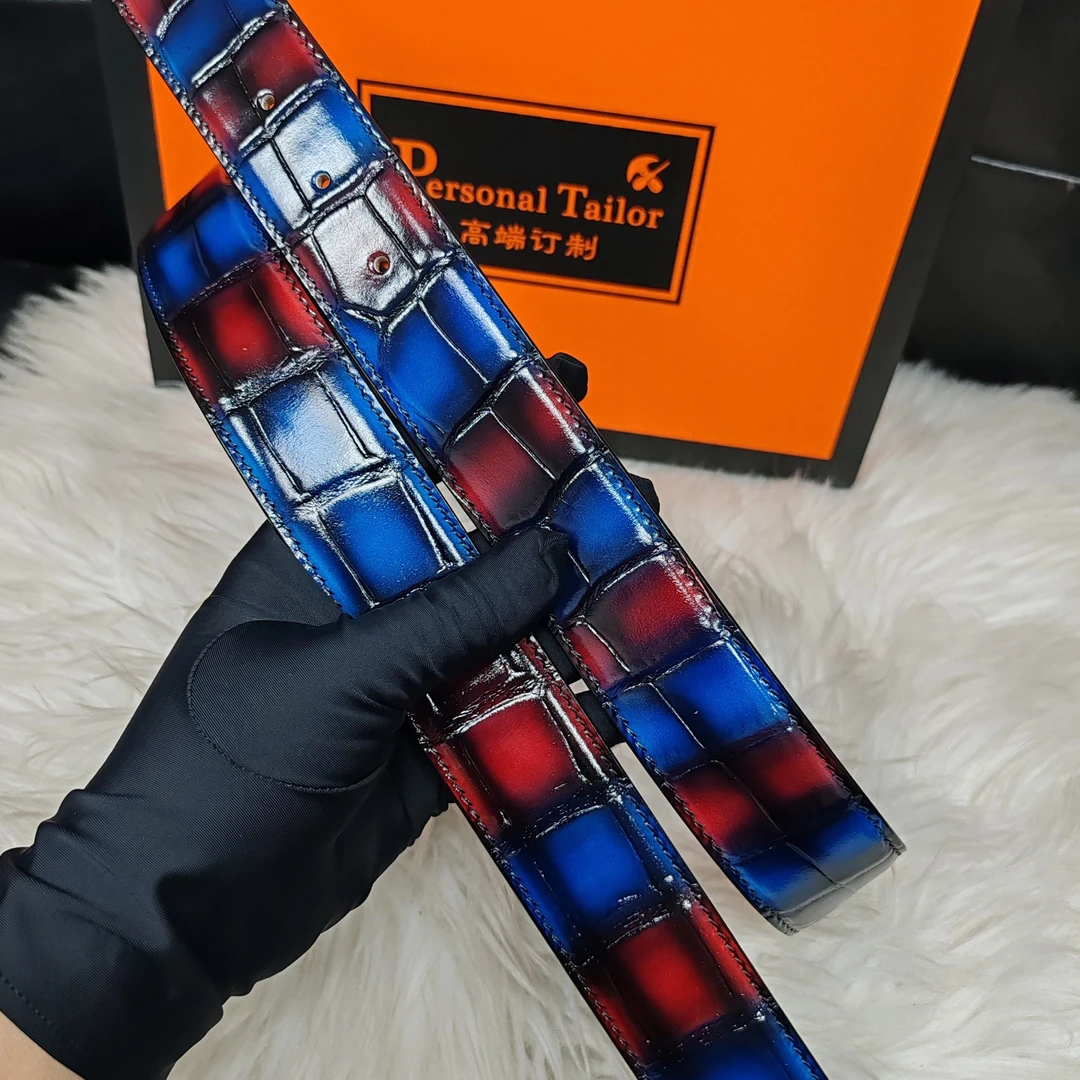 正宗男士鳄鱼皮腰带皮带男手工擦色轻奢商务休闲百搭时尚腰带