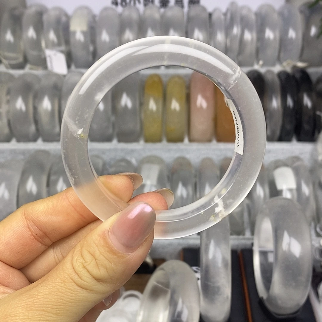 石英质玉未镶嵌手镯53.4白冰飘雪微抠包容6599