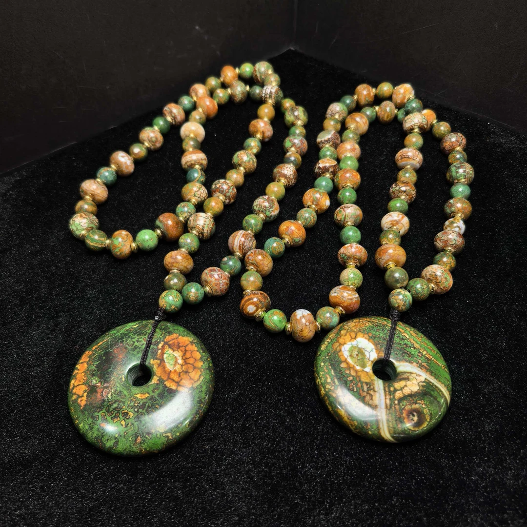 S8413【东齐珠宝】灵秀万壽石玛瑙平安扣配珠链-多样性发货只发一件