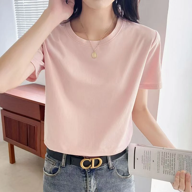 纯棉正肩纯色净版短袖T恤夏季圆领打底显瘦小板体恤男女同款半袖