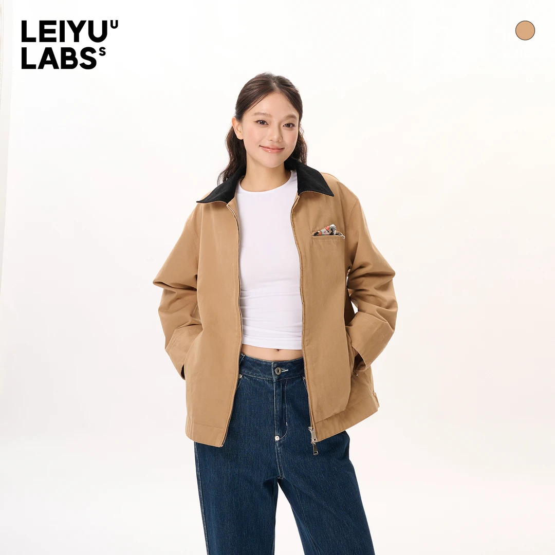 LEIYU LABS宽松纯棉洗水工装夹克外套女秋2025年新款撞色重工上衣
