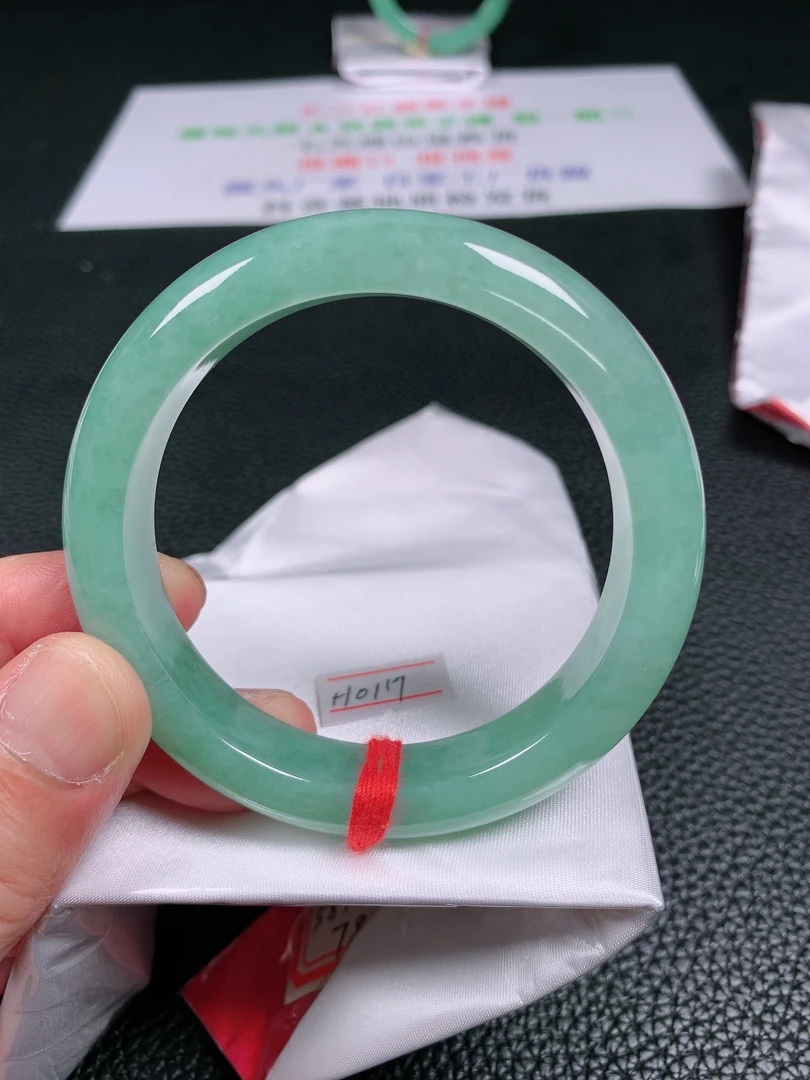 58圈老坑冰种天然翡翠手镯时尚绿色冰透女款宽边浅绿飘绿精美高冰