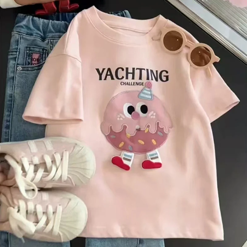 女童夏装2025新款洋气时髦大童可爱T恤t儿童夏季短袖休闲薄款上衣