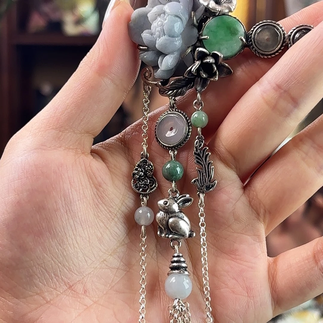 翡翠银S925镶嵌挂件