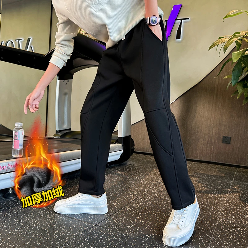 男款解构风针织卫裤加绒美式男生秋季新款运动百搭复古直筒休闲裤