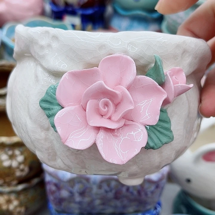 多肉绿植陶瓷花盆9.9包邮，有孔