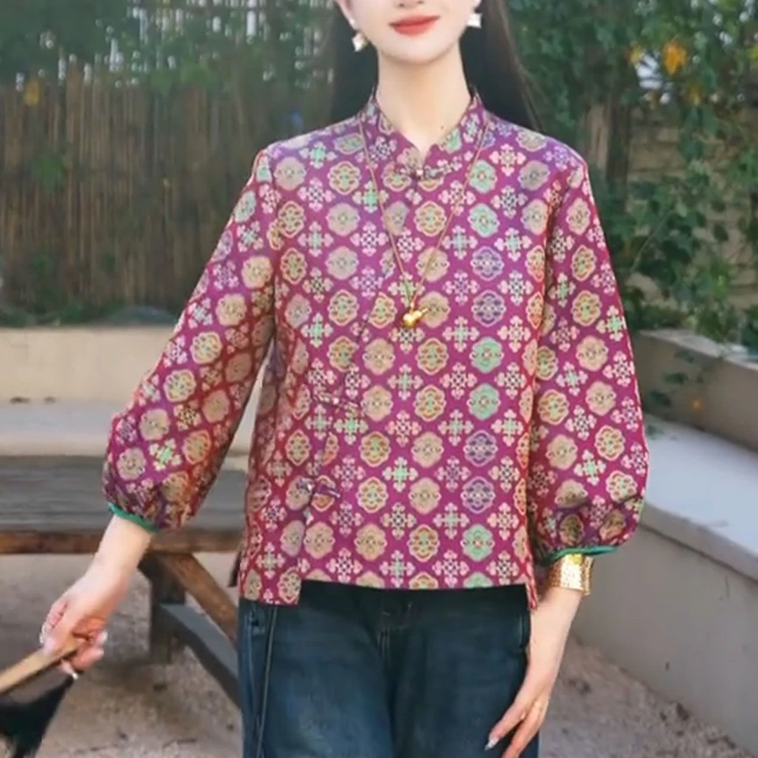 2025秋季新款减龄时尚洋气通勤衬衣女新中式国风遮肉显瘦长袖上衣