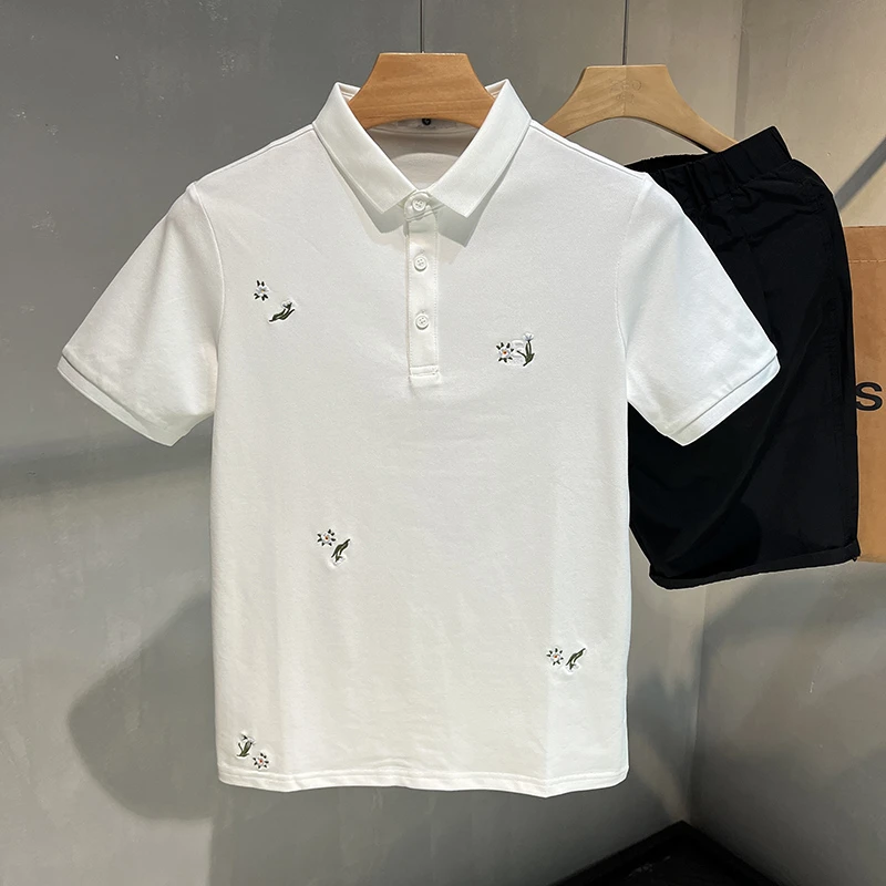 夏季轻奢男士短袖POLO衫上衣2025新款刺绣修身翻领半袖保罗衫体恤