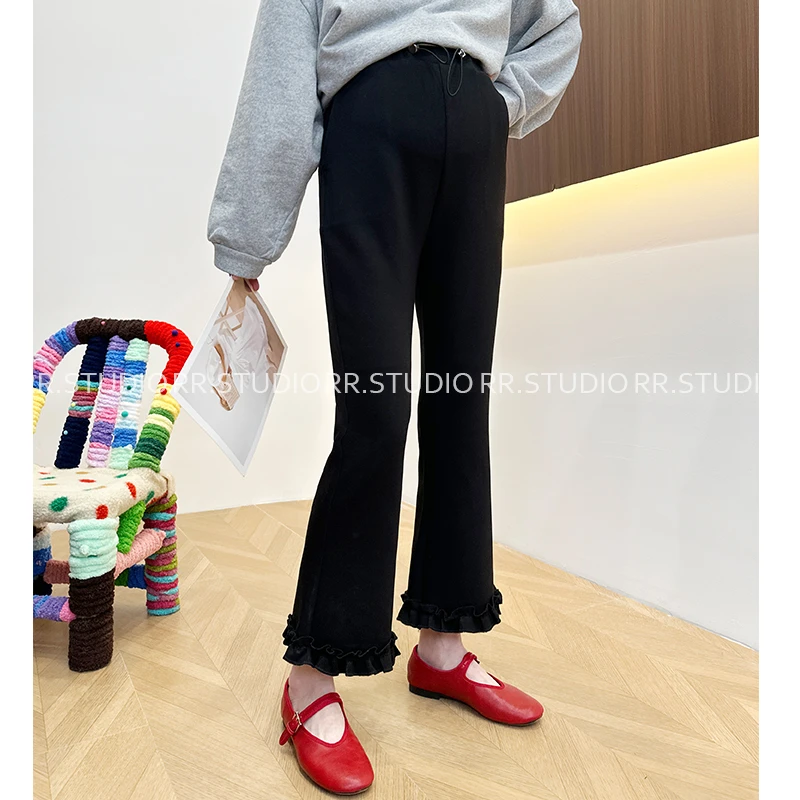 2025春季新款孕妇裤子高腰无托腹布显瘦微喇木耳边休闲长裤DY1796