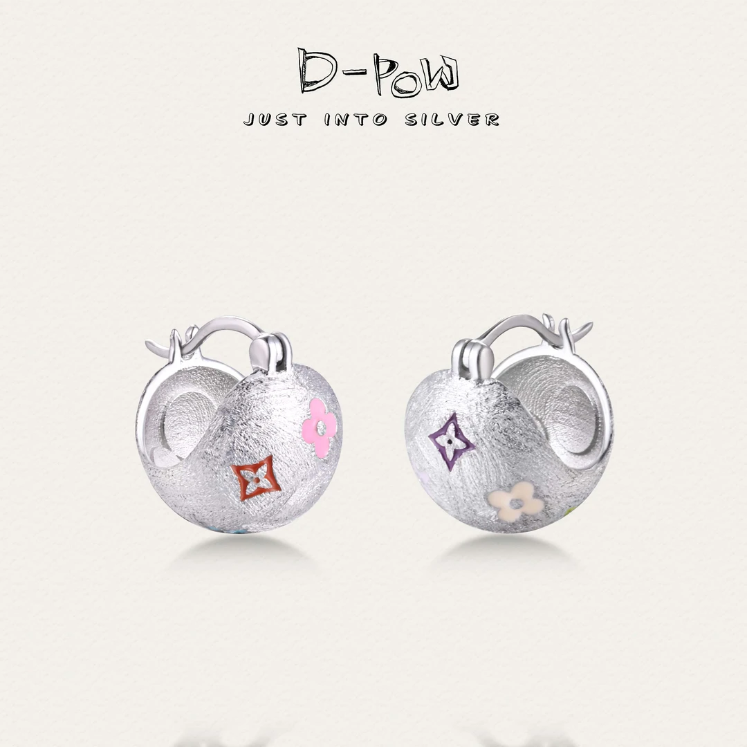 灯小炮 925银亚克力耳饰  【彩虹老钱】手工拉丝耳扣（8955）气质百搭