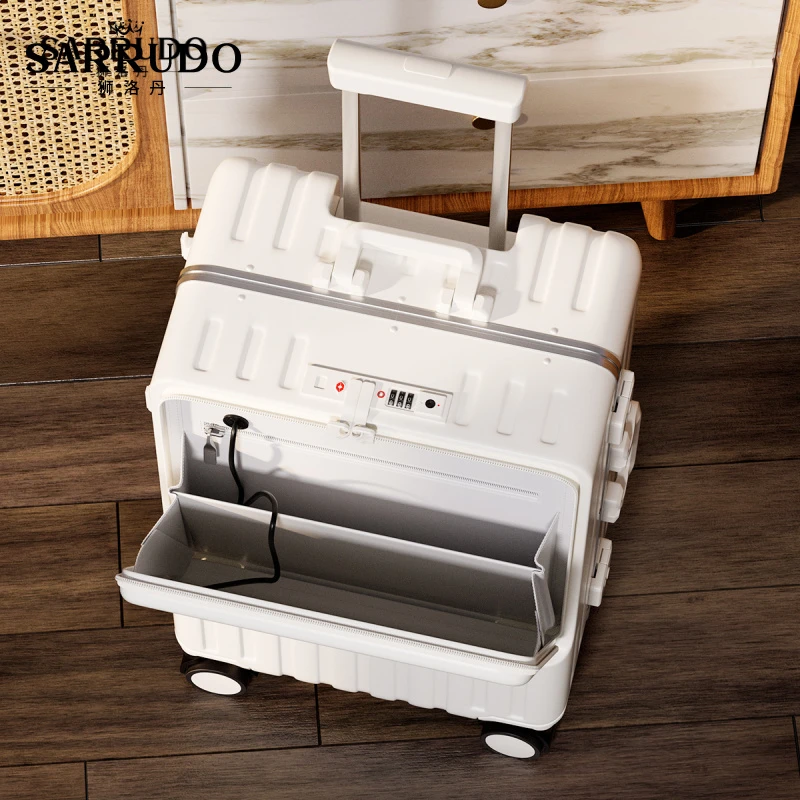 狮洛丹前置开口行李箱新款多功能铝框拉杆箱万向轮男女旅行箱