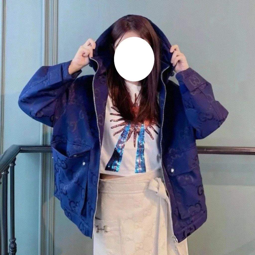 99新 GUCCI/古驰 24ss 深蓝暗纹满印夹克 36码