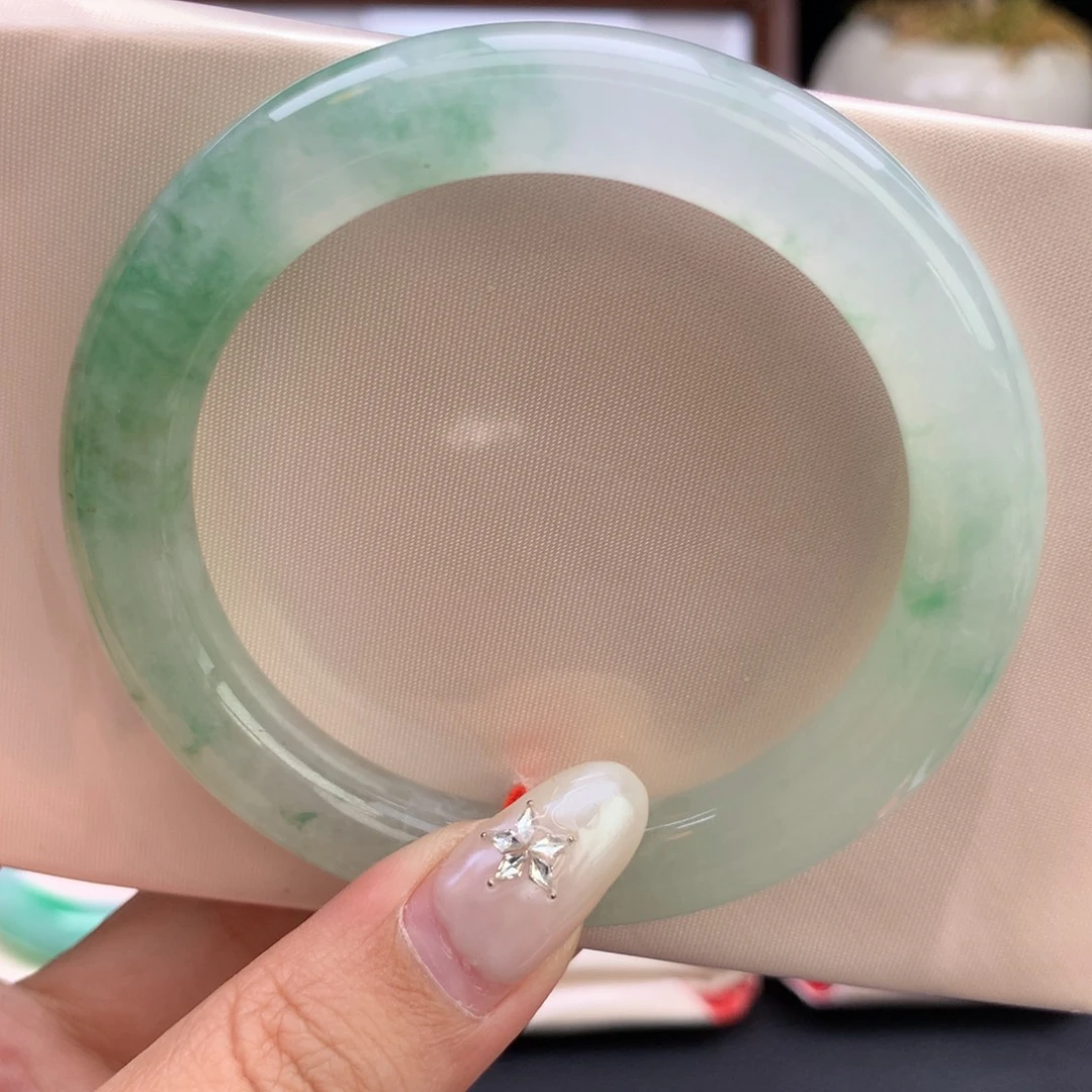 未镶嵌手镯翡翠抹茶冰绿圆条02号