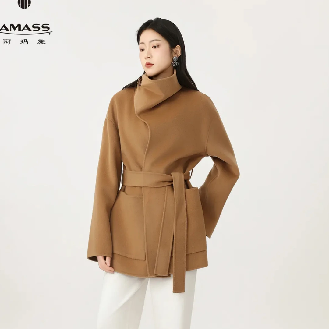 AMASS/阿玛施秋冬新款琥珀流光双面呢绵羊毛收腰短外套540033